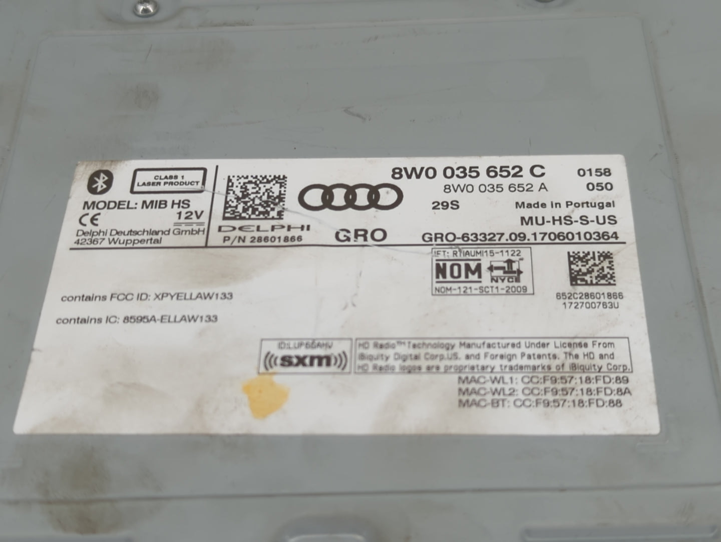 2017-2019 Audi A4 Radio AM FM Cd Player Receiver Replacement P/N:8W0 035 652 C Fits Fits 2017 2018 2019 OEM Used Auto Parts 