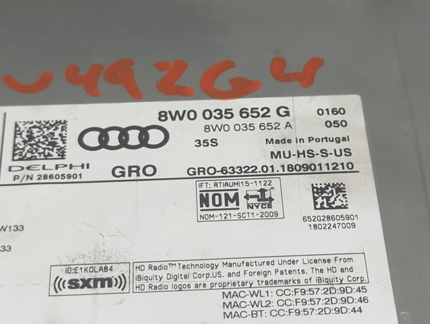 2018 Audi A4 Radio AM FM Cd Player Receiver Replacement P/N:8W0035652G 8W0035652A, 28605901 Fits Fits 2019 2020 OEM Used Aut