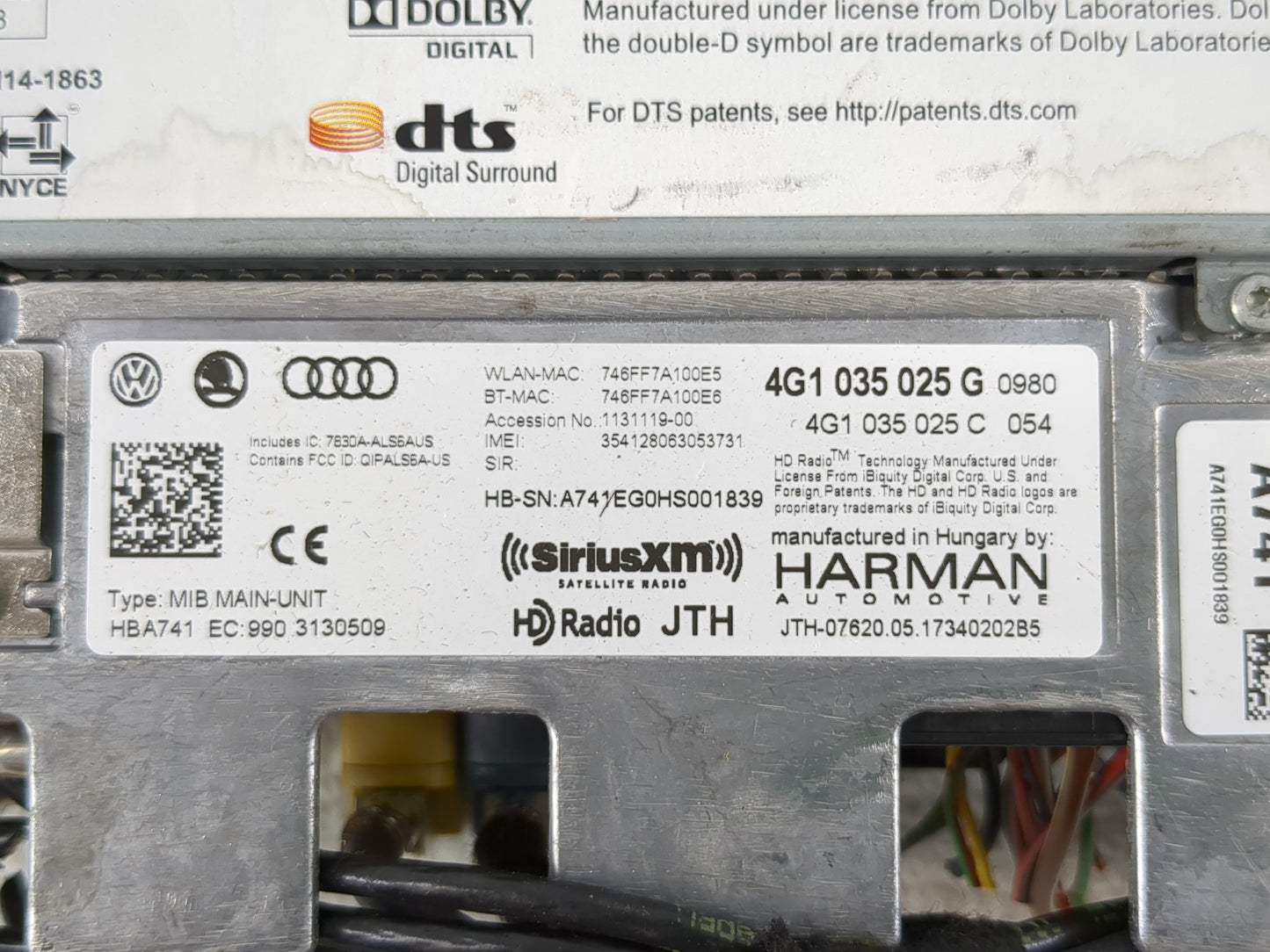 2017-2018 Audi A6 Radio AM FM Cd Player Receiver Replacement P/N:4G1 035 025 G Fits Fits 2017 2018 OEM Used Auto Parts - Oem