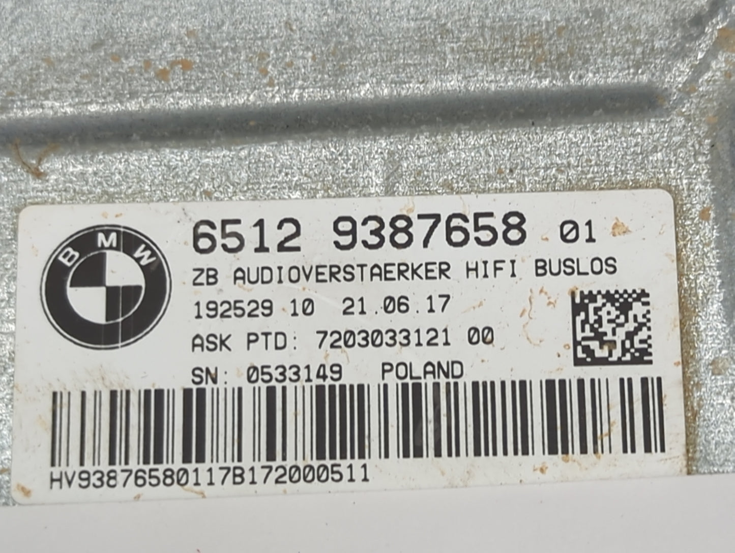 2017-2019 Bmw 330i Radio Speaker Amplifier 65129387658|7203033121 - Oemusedautoparts1.com