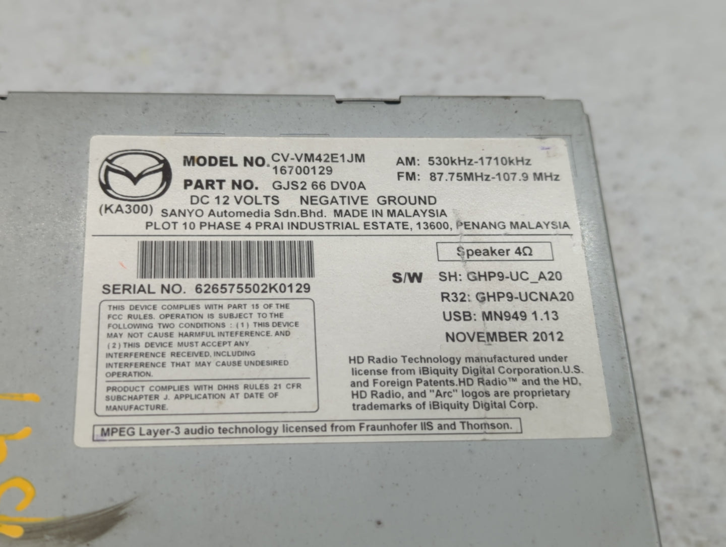 2018 Chevrolet Cruze Radio AM FM Cd Player Receiver Replacement P/N:GJS2 66 DV0A Fits Fits 2019 2020 2021 OEM Used Auto Part