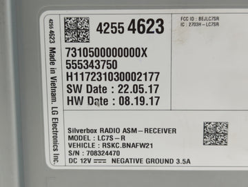 2018 Chevrolet Silverado 1500 Radio AM FM Cd Player Receiver Replacement P/N:42554623 LC7S-R, LC7S-RSKC.BNAFW21 Fits Fits 2019 OEM Used Auto Parts