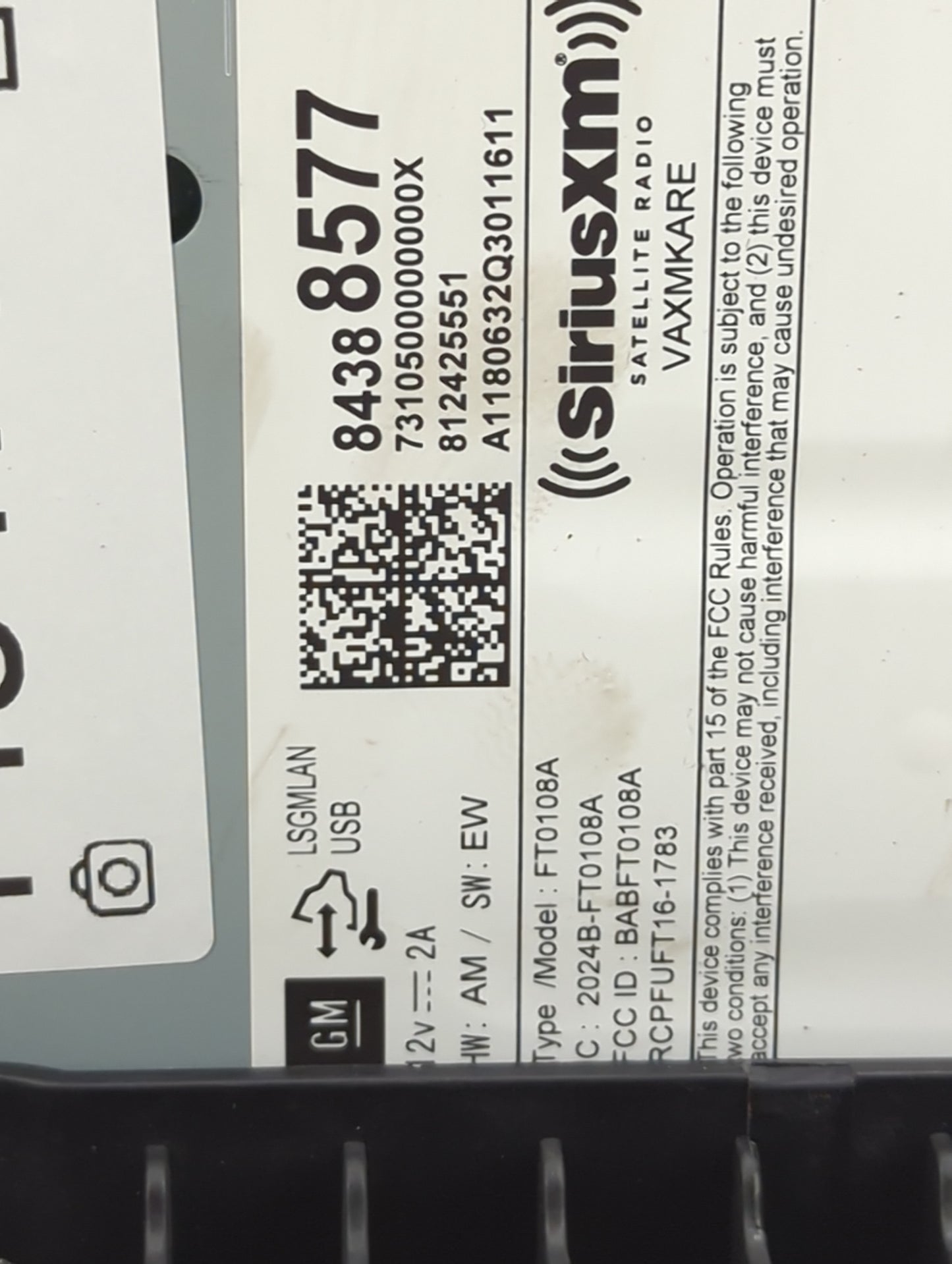 2018-2019 Chevrolet Trax Radio AM FM Cd Player Receiver Replacement P/N:FT0108A 2024B-FT0108A, BABFT0108A Fits Fits 2018 201