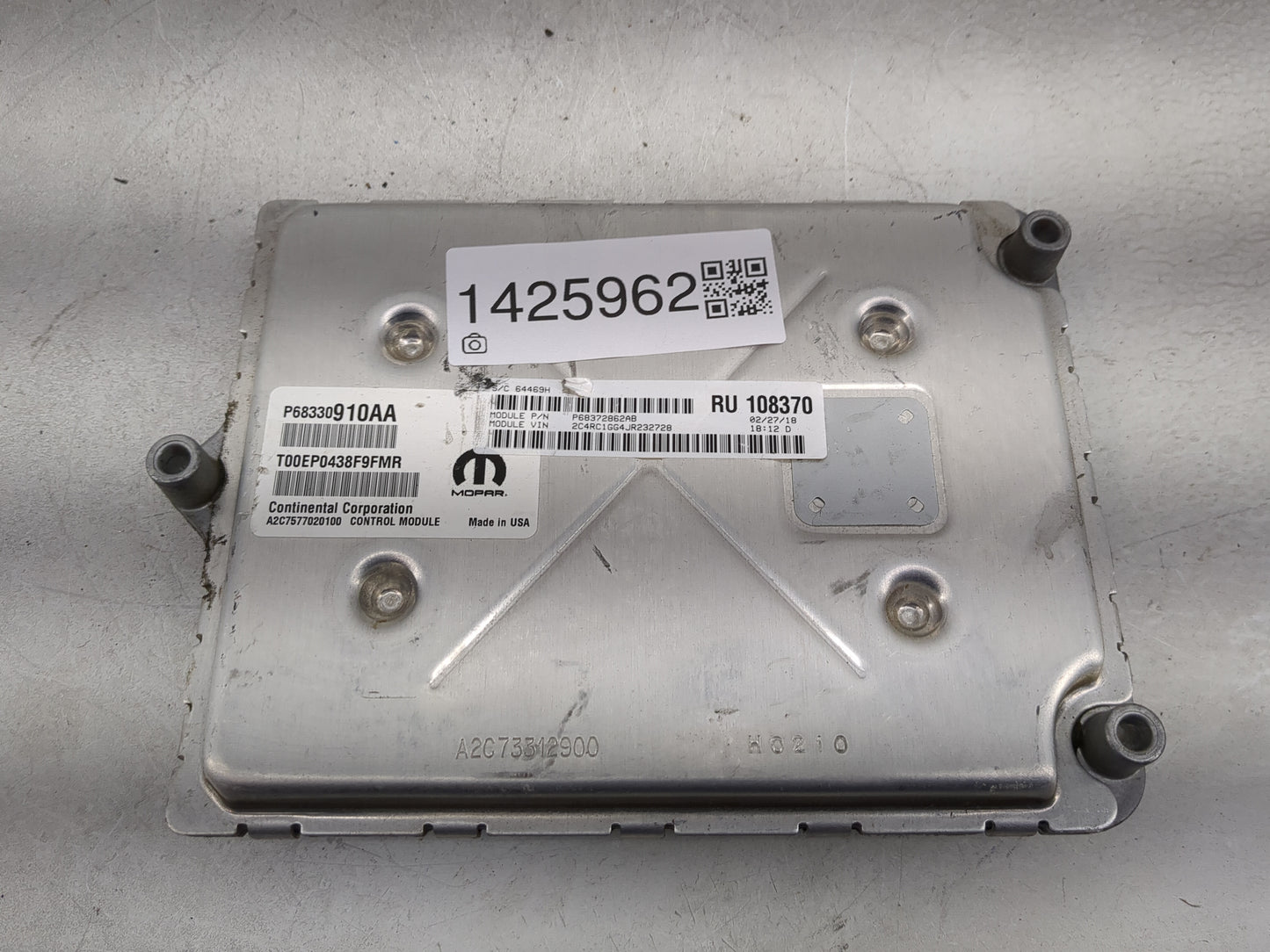 2018-2019 Chrysler Pacifica PCM Engine Control Computer ECU ECM PCU OEM P/N:P68330910AA P68372862AB Fits Fits 2018 2019 2020