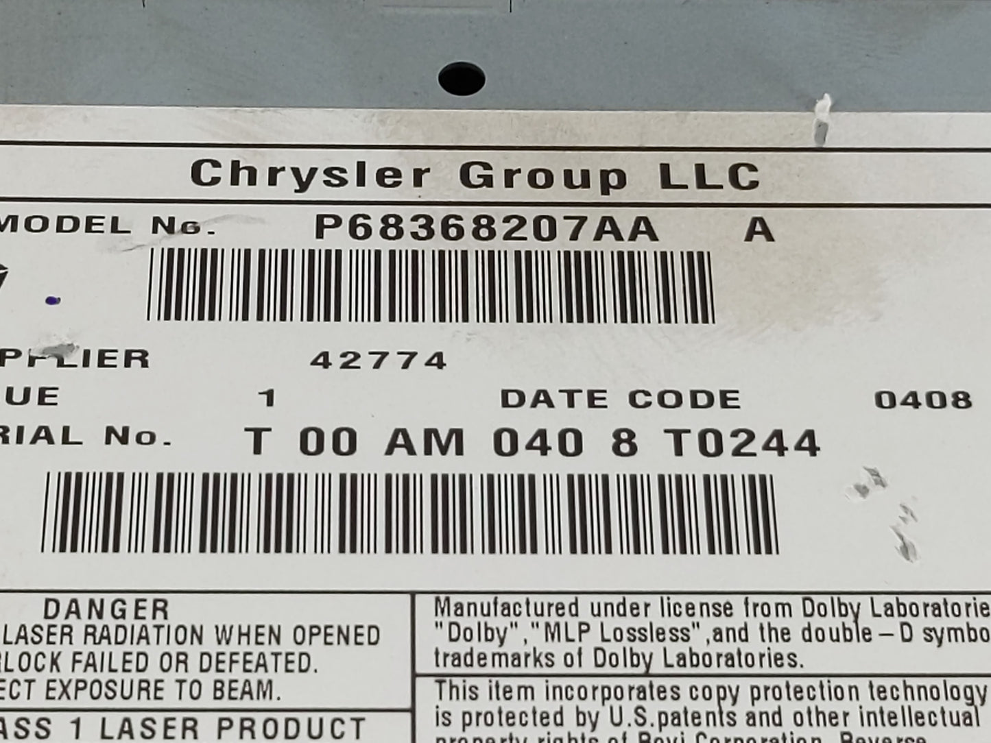 2018 Dodge Caravan Radio AM FM Cd Player Receiver Replacement P/N:P68368207AA P05091327AC Fits OEM Used Auto Parts - Oemused