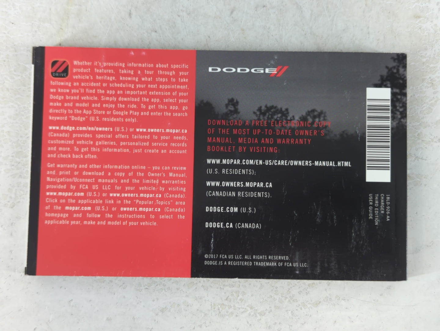 2018 Dodge Charger Owners Manual Book Guide P/N:18LD-926-AA OEM Used Auto Parts - Oemusedautoparts1.com