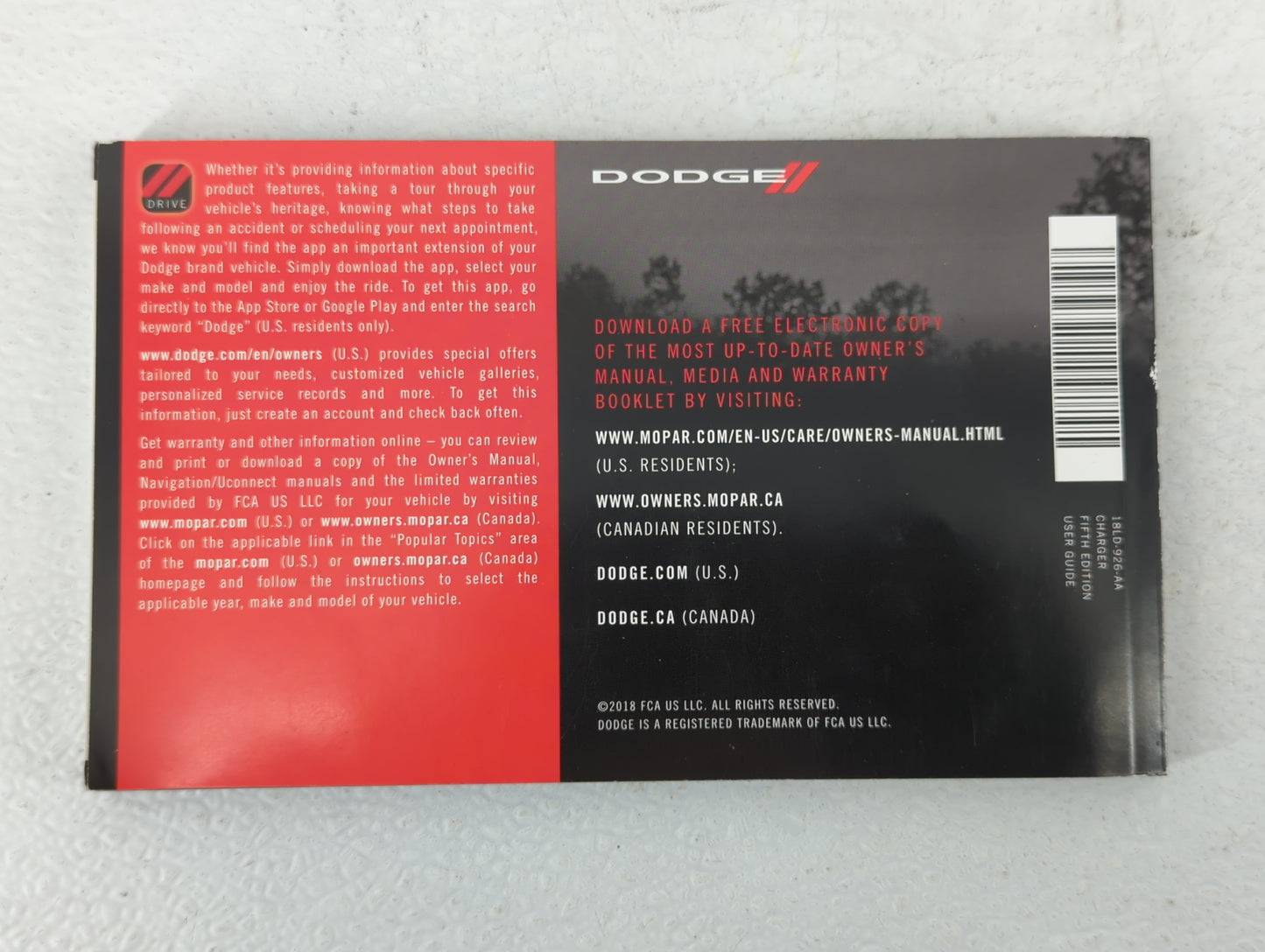 2018 Dodge Charger Owners Manual Book Guide OEM Used Auto Parts - Oemusedautoparts1.com