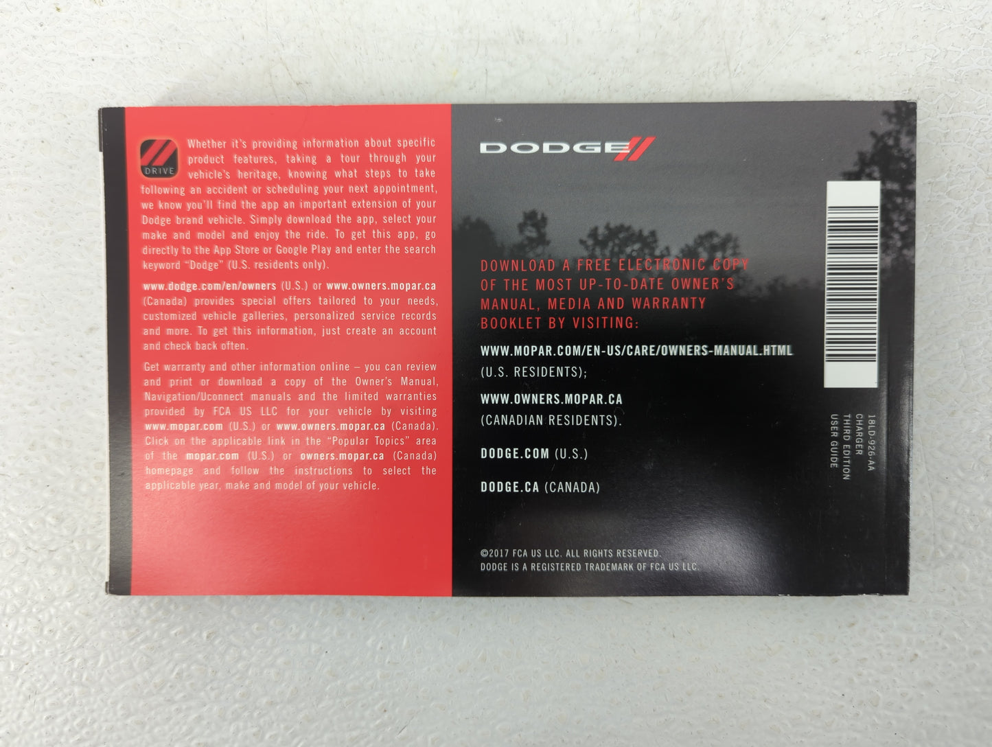 2018 Dodge Charger Owners Manual Book Guide P/N:18LD-926-AA OEM Used Auto Parts - Oemusedautoparts1.com