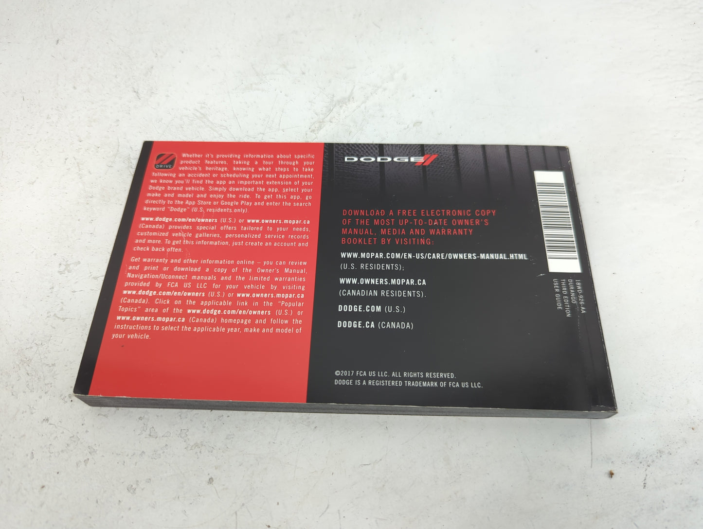 2018 Dodge Durango Owners Manual Book Guide P/N:18WD-926-AA OEM Used Auto Parts - Oemusedautoparts1.com