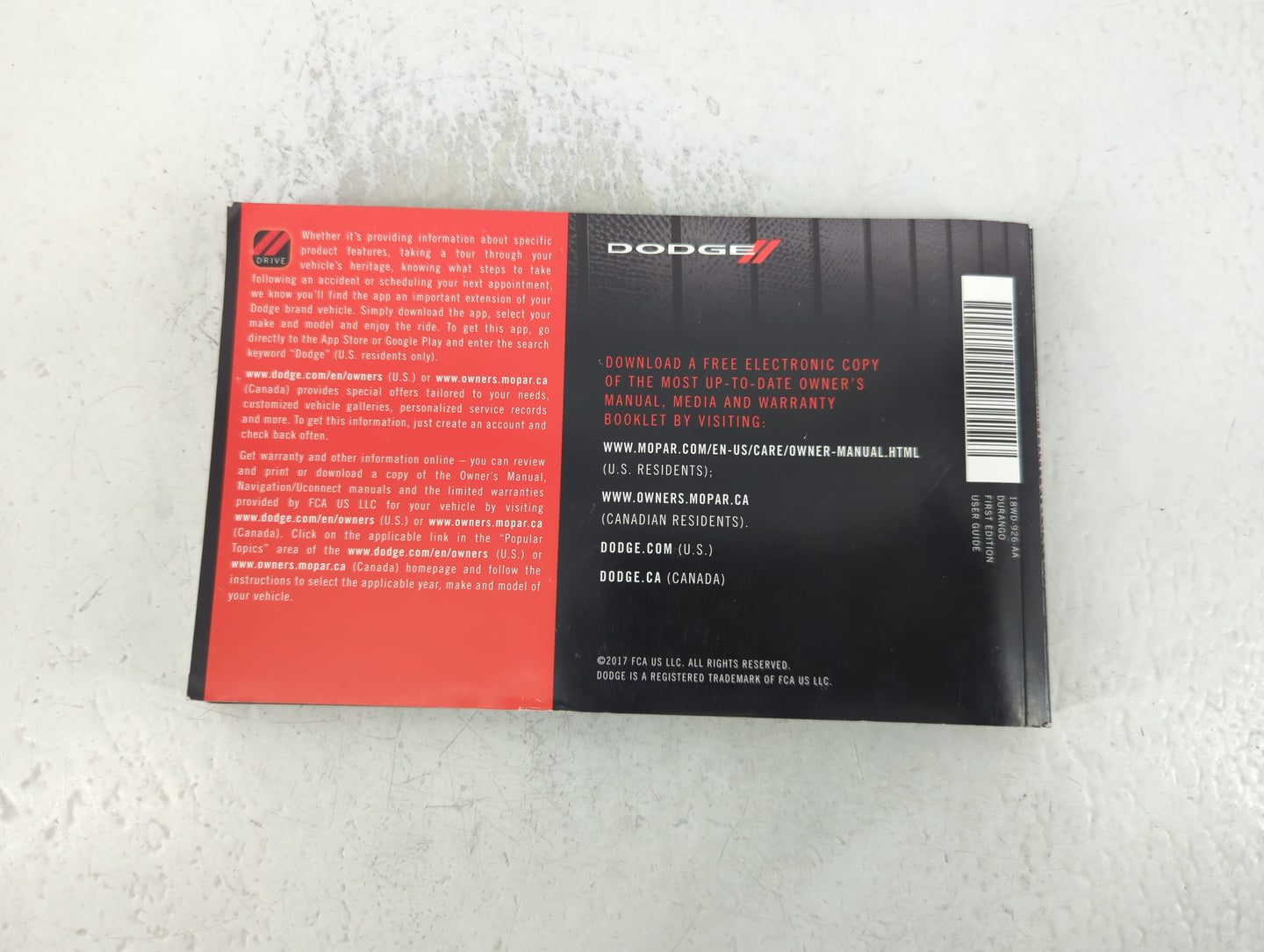 2018 Dodge Durango Owners Manual Book Guide P/N:18WD-926-AA OEM Used Auto Parts - Oemusedautoparts1.com