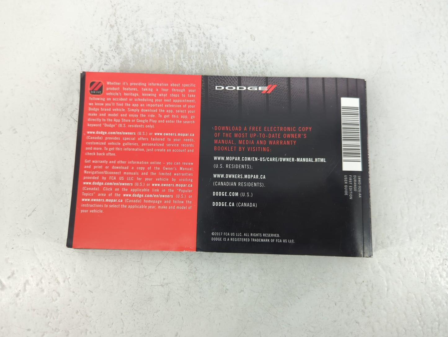 2018 Dodge Durango Owners Manual Book Guide P/N:18WD-926-AA OEM Used Auto Parts - Oemusedautoparts1.com