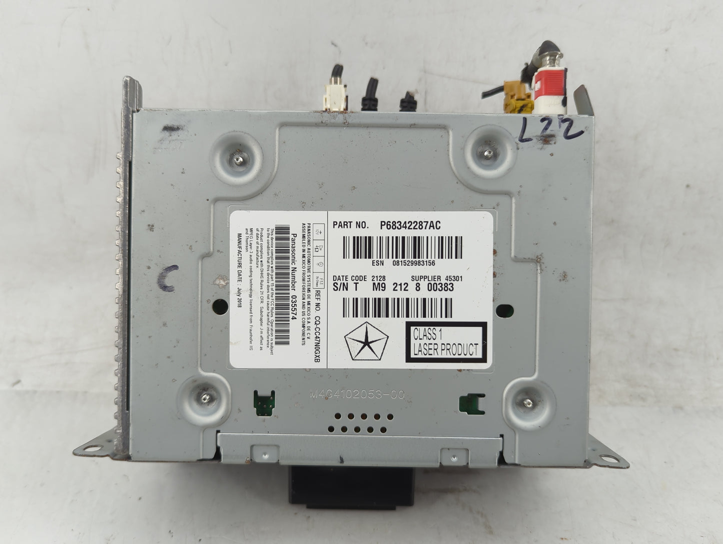 2018-2020 Dodge Journey Radio AM FM Cd Player Receiver Replacement P/N:P68342287AC Fits Fits 2018 2019 2020 OEM Used Auto Pa