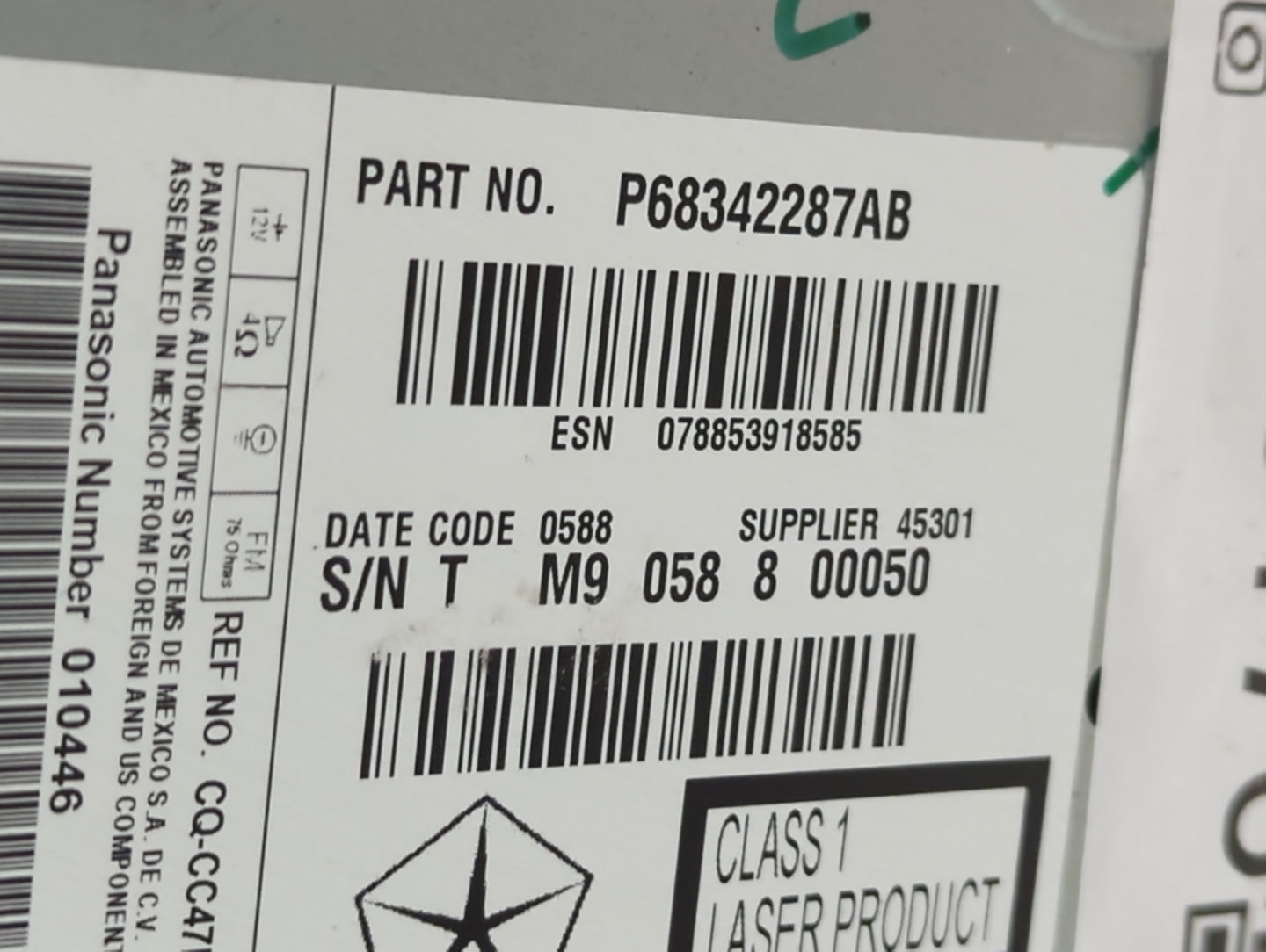 2018-2020 Dodge Journey Radio AM FM Cd Player Receiver Replacement P/N:P68342287AB Fits Fits 2018 2019 2020 OEM Used Auto Pa