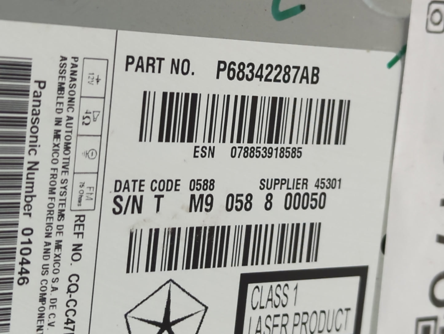 2018-2020 Dodge Journey Radio AM FM Cd Player Receiver Replacement P/N:P68342287AB Fits Fits 2018 2019 2020 OEM Used Auto Pa