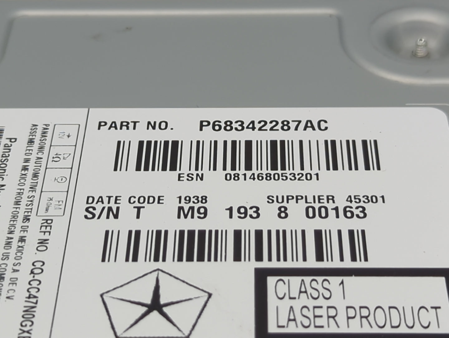 2018-2020 Dodge Journey Radio AM FM Cd Player Receiver Replacement P/N:P68342287AC CQ-CC47N0GX Fits Fits 2018 2019 2020 OEM 