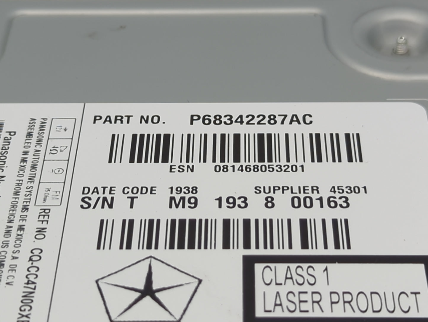2018-2020 Dodge Journey Radio AM FM Cd Player Receiver Replacement P/N:P68342287AC CQ-CC47N0GX Fits Fits 2018 2019 2020 OEM 