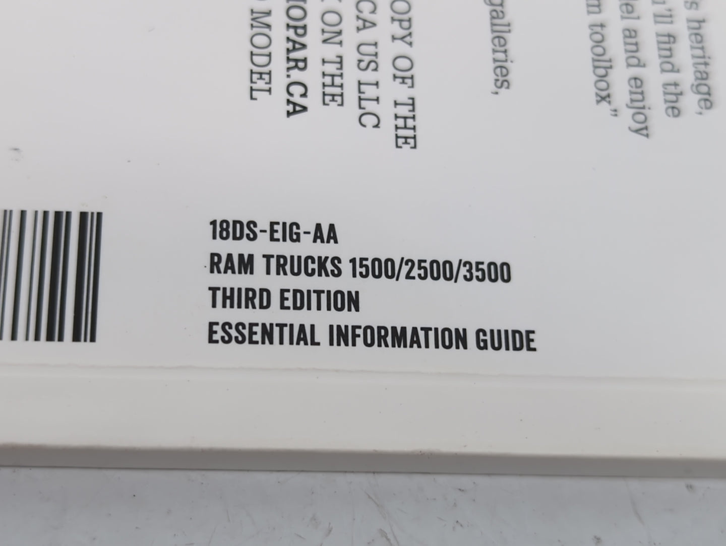2018 Dodge Ram 1500 Owners Manual Book Guide OEM Used Auto Parts - Oemusedautoparts1.com