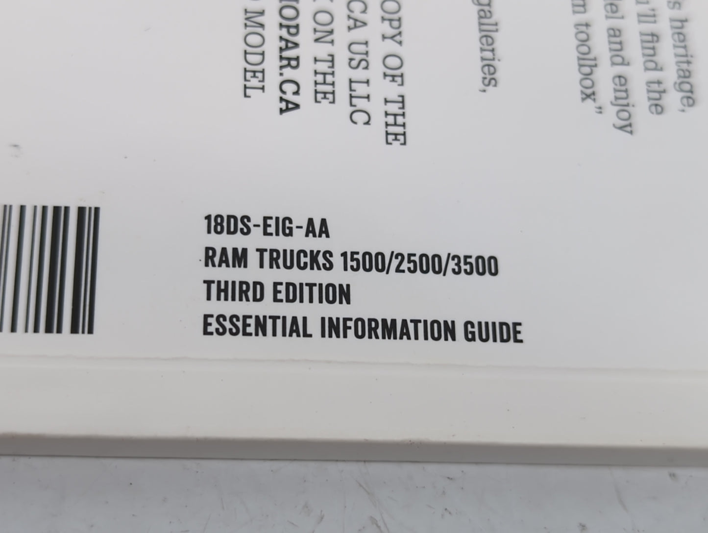 2018 Dodge Ram 1500 Owners Manual Book Guide OEM Used Auto Parts - Oemusedautoparts1.com