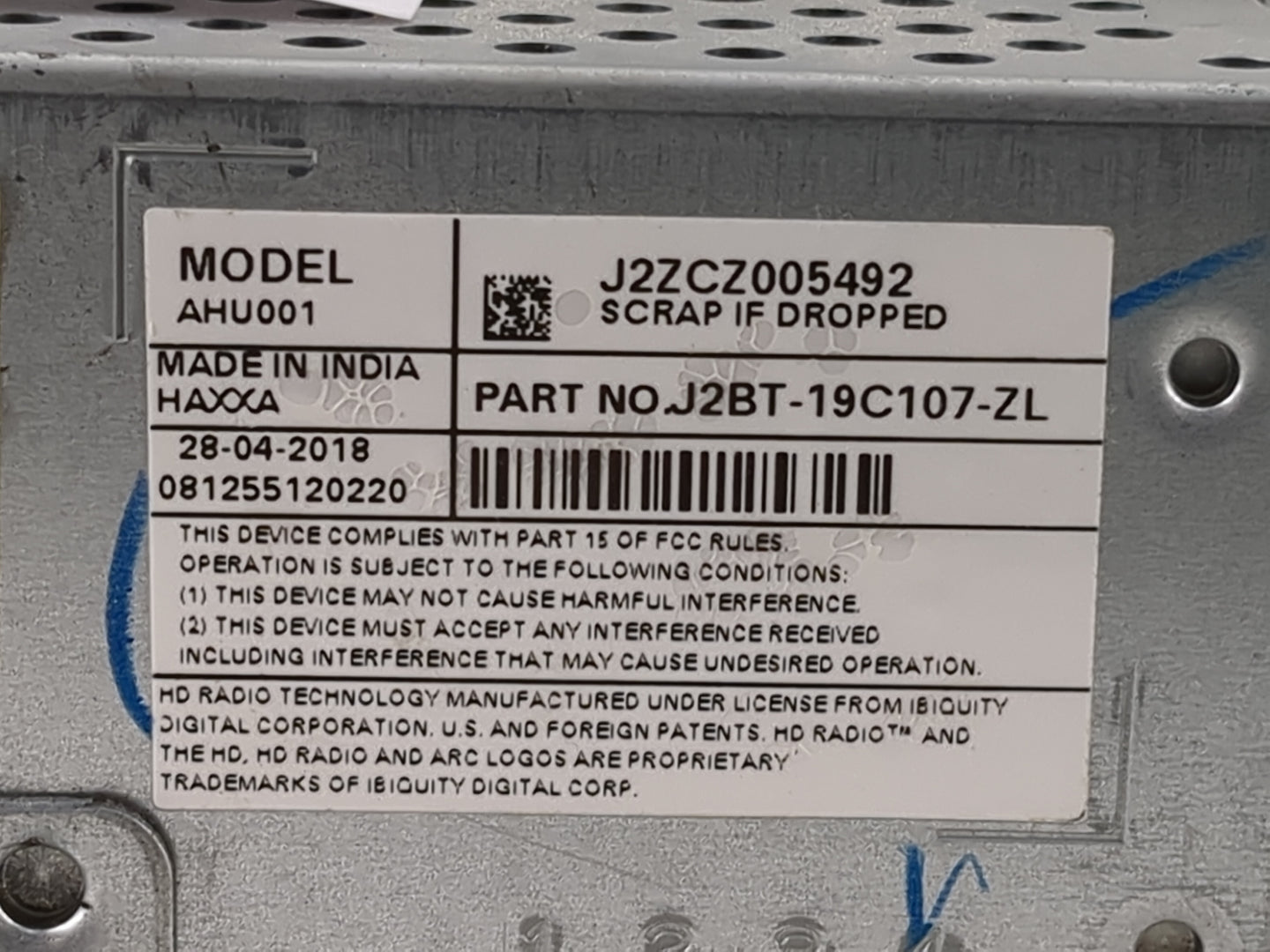 2018-2019 Ford Ecosport Radio AM FM Cd Player Receiver Replacement P/N:J2BT-19C107-ZL J2ZCZ005492, AHU001 Fits Fits 2018 201