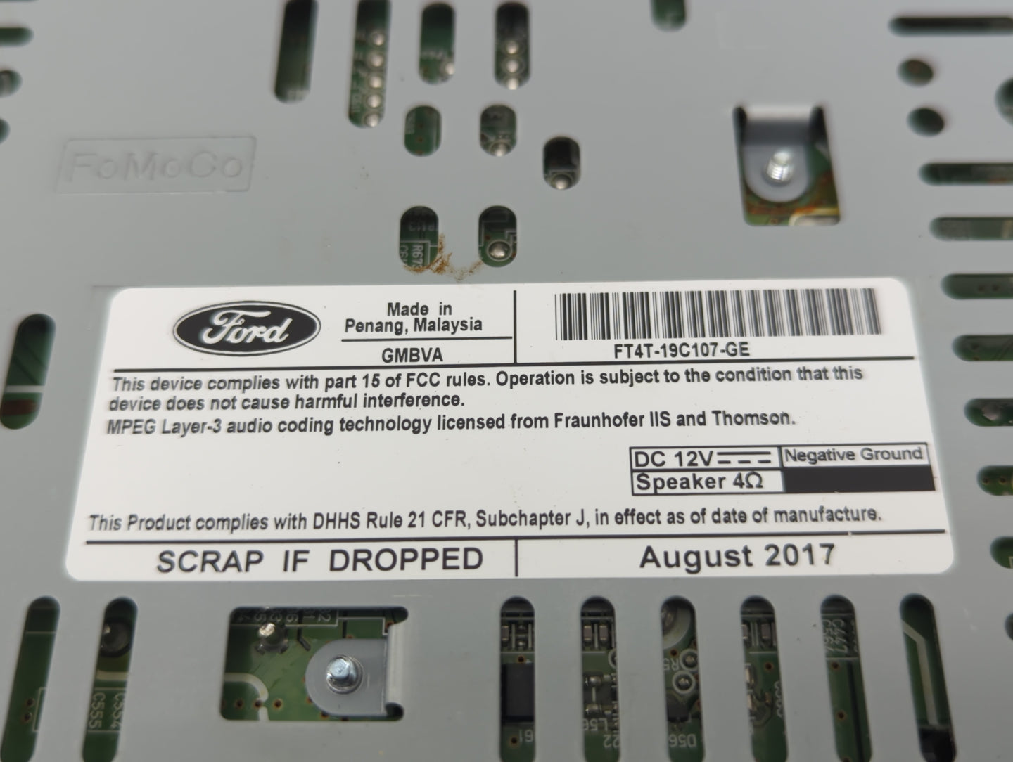 2018 Ford Edge Radio AM FM Cd Player Receiver Replacement P/N:FT4T-19C107-GE Fits OEM Used Auto Parts - Oemusedautoparts1.co