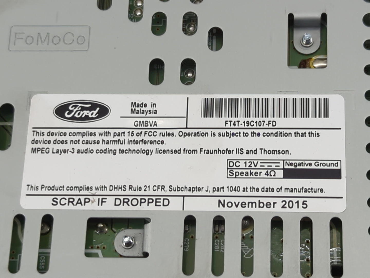 2015-2018 Ford Edge Radio AM FM Cd Player Receiver Replacement P/N:FT4T-19C107-FD GMBVA Fits Fits 2015 2016 2017 2018 OEM Us