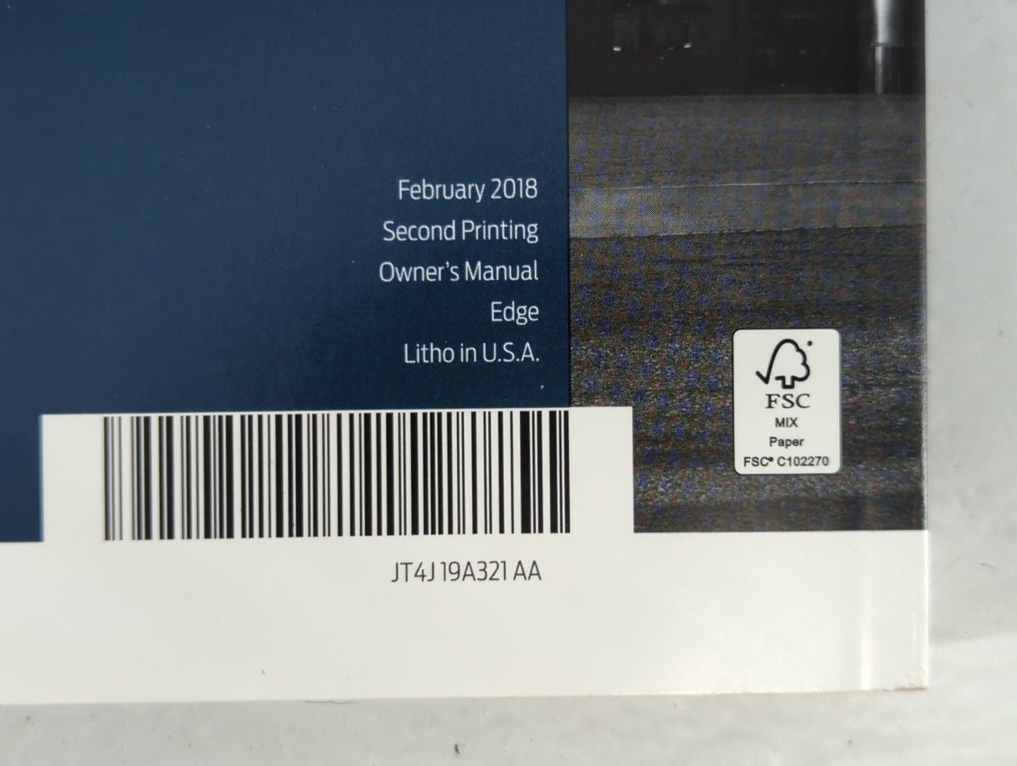 2018 Ford Edge Owners Manual Book Guide P/N:JT4J 19A321 AA OEM Used Auto Parts - Oemusedautoparts1.com