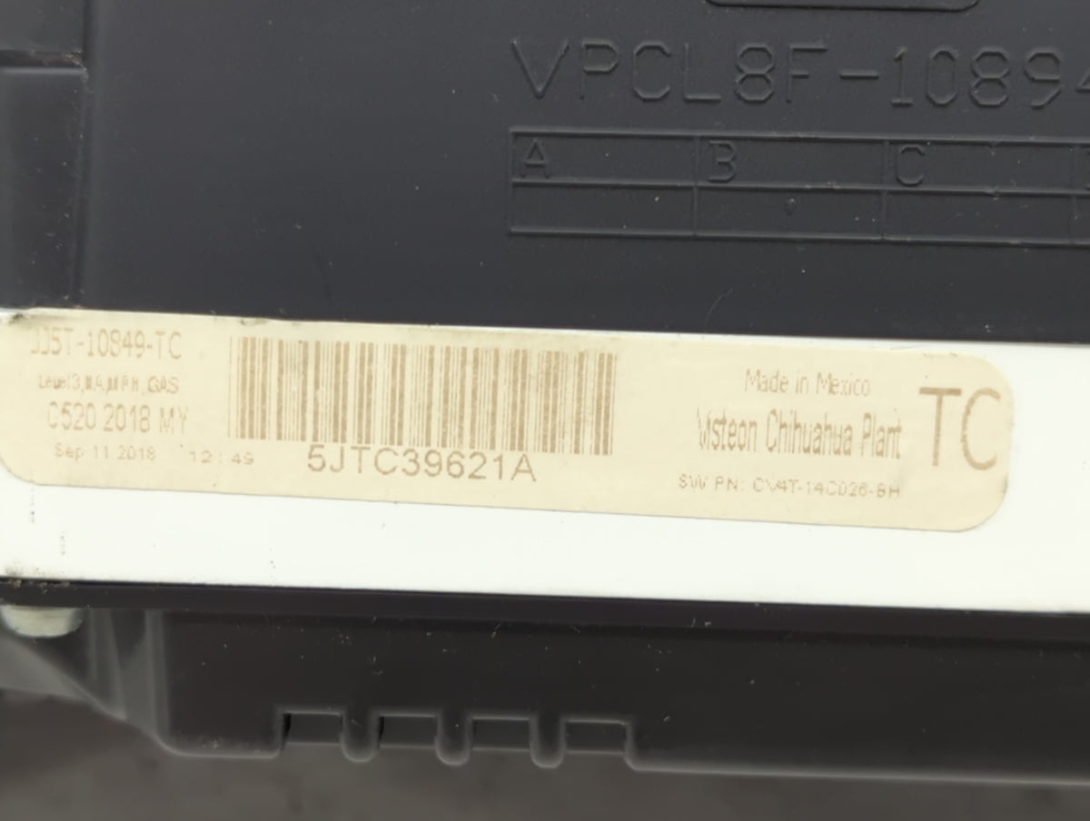 2018 Ford Escape Instrument Cluster Speedometer Gauges P/N:JJ5T-10849-TC Miles:118K Fits OEM Used Auto Parts - Oemusedautopa