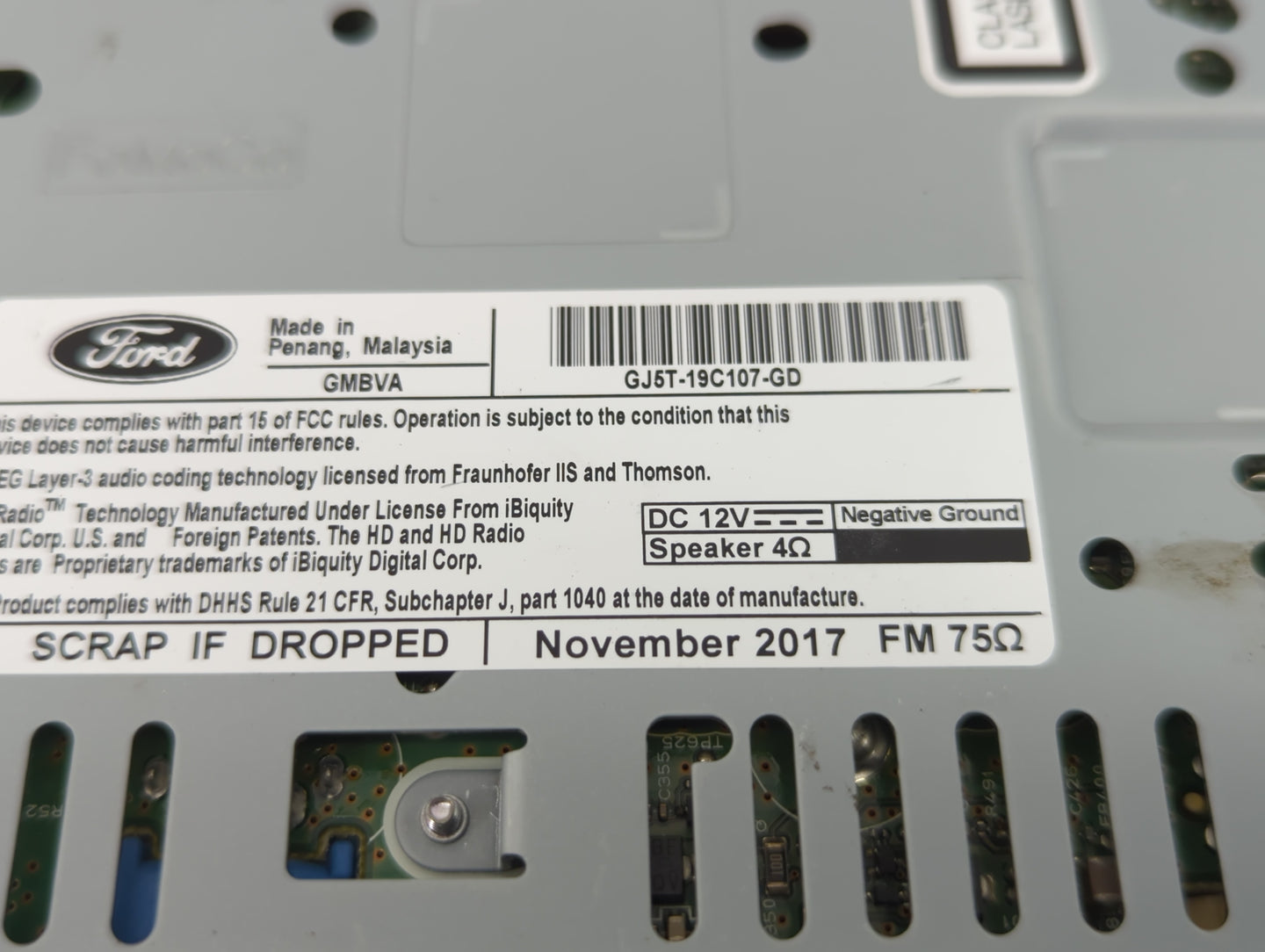 2017-2019 Ford Escape Radio AM FM Cd Player Receiver Replacement P/N:GJ5T-19C107-GD Fits Fits 2017 2018 2019 OEM Used Auto P