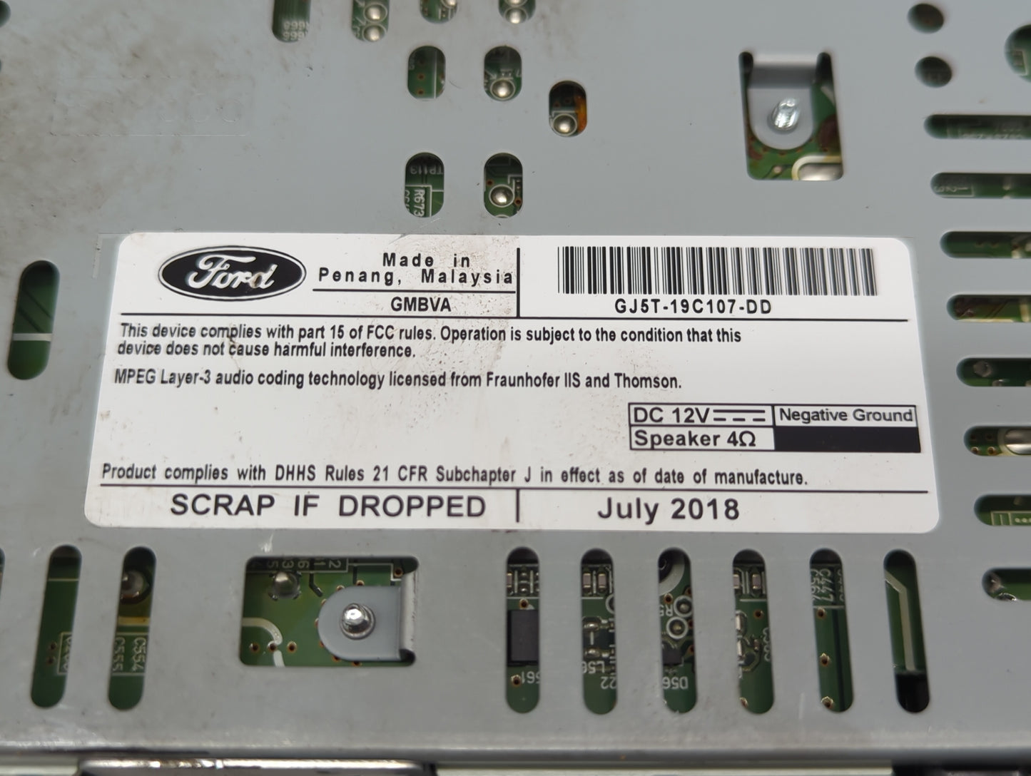 2017-2019 Ford Escape Radio AM FM Cd Player Receiver Replacement P/N:GJ5T-19C107-DD Fits Fits 2017 2018 2019 OEM Used Auto P