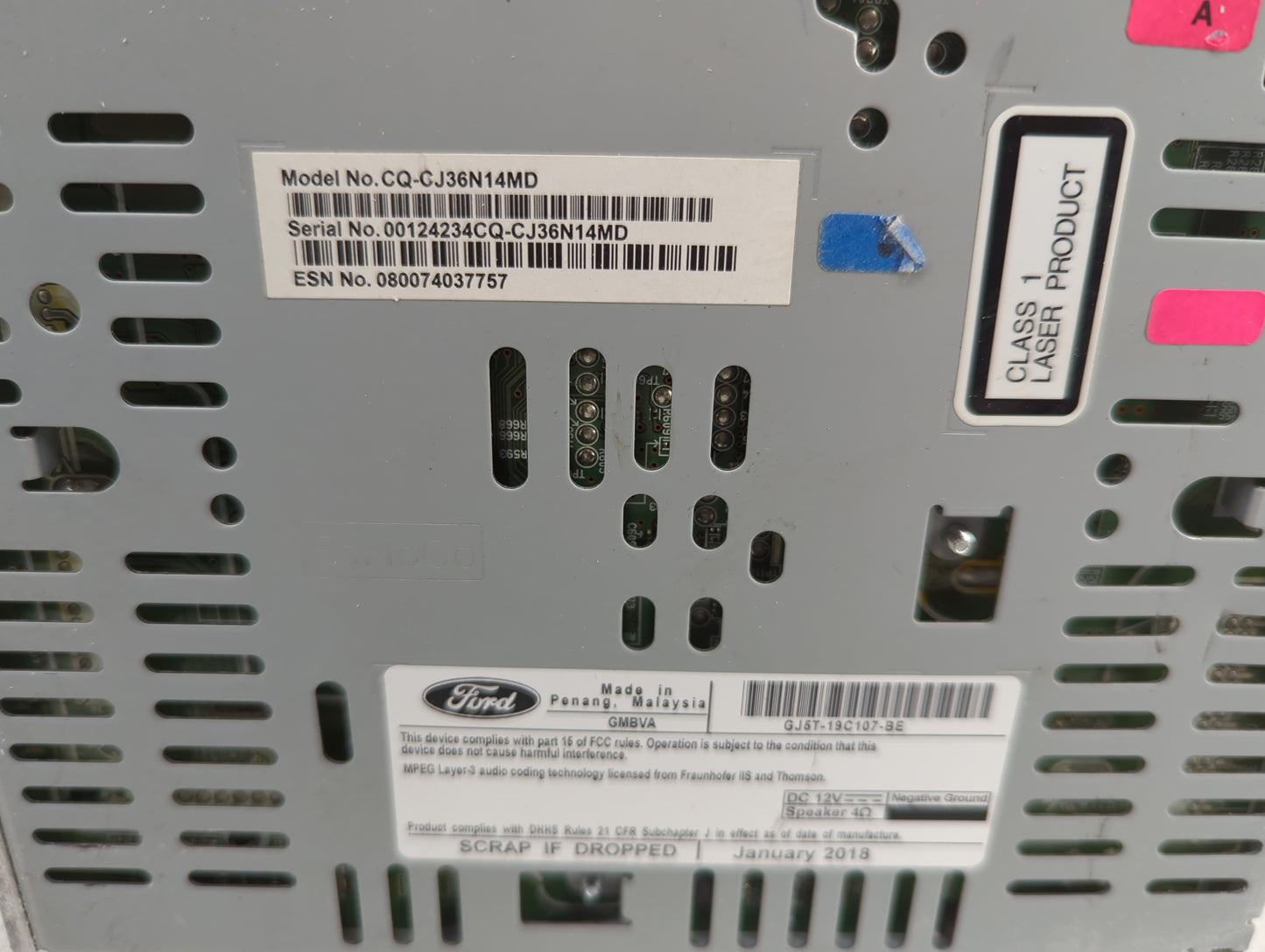 2017-2019 Ford Escape Radio AM FM Cd Player Receiver Replacement P/N:GJ5T-19C107-BE Fits Fits 2015 2016 2017 2018 2019 OEM U
