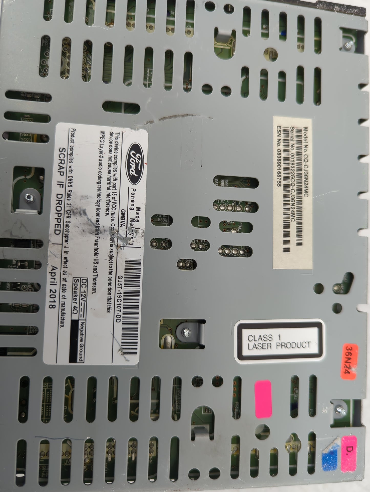 2017-2019 Ford Escape Radio AM FM Cd Player Receiver Replacement P/N:GJ5T-19C107-DD Fits Fits 2017 2018 2019 OEM Used Auto P