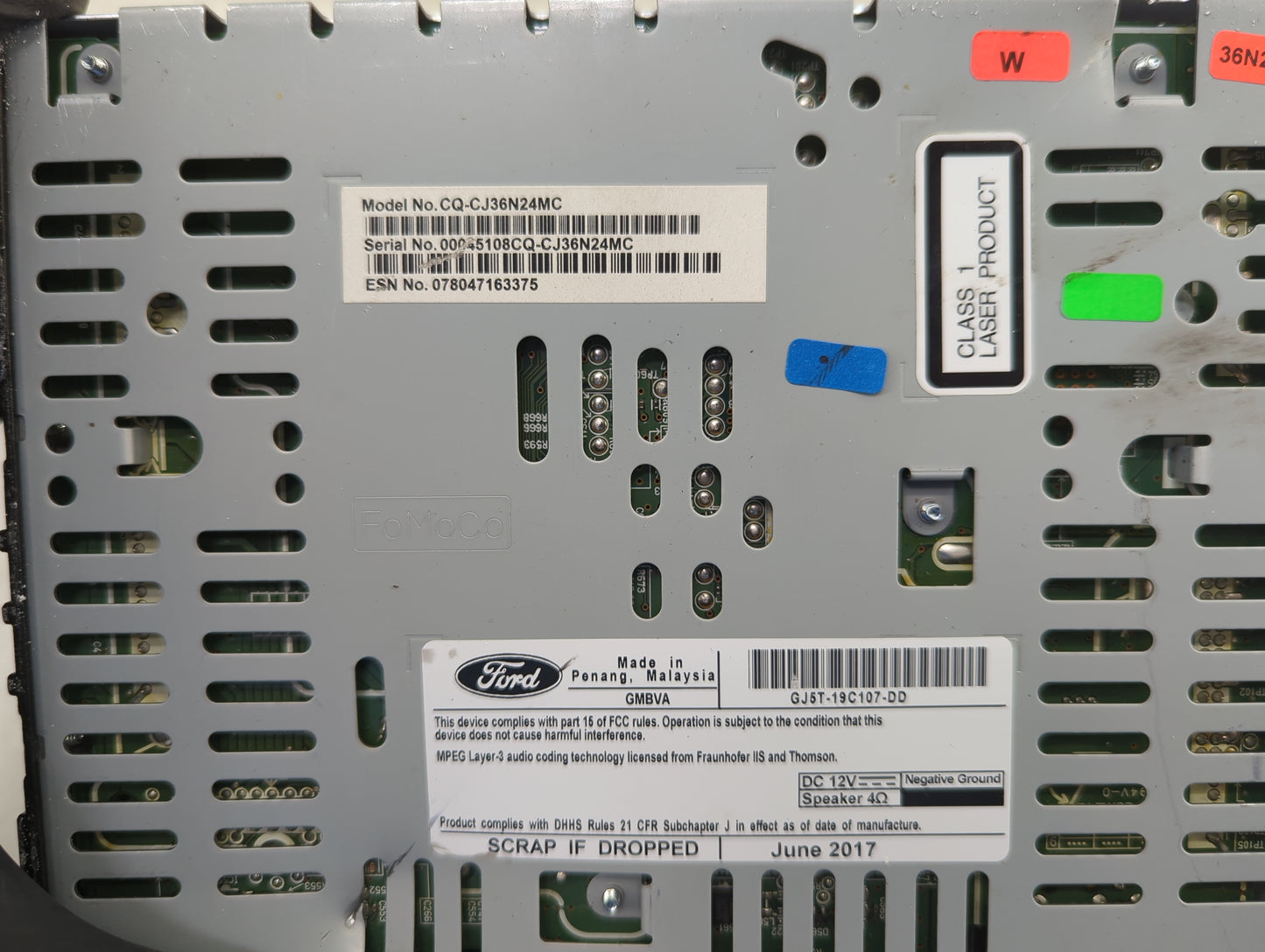 2017-2019 Ford Escape Radio AM FM Cd Player Receiver Replacement P/N:CQ-CJ36N24MC GJ5T-19C107-DD Fits Fits 2017 2018 2019 OE