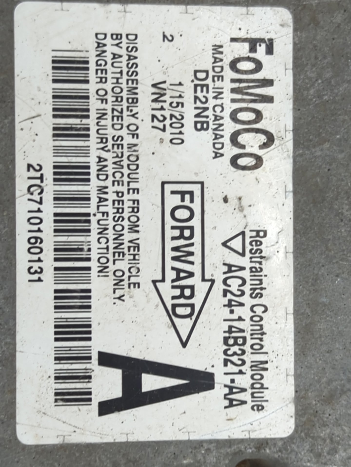 2017-2019 Ford Escape Safety Restraint Srs Airbag Control Module 1448629 - Oemusedautoparts1.com