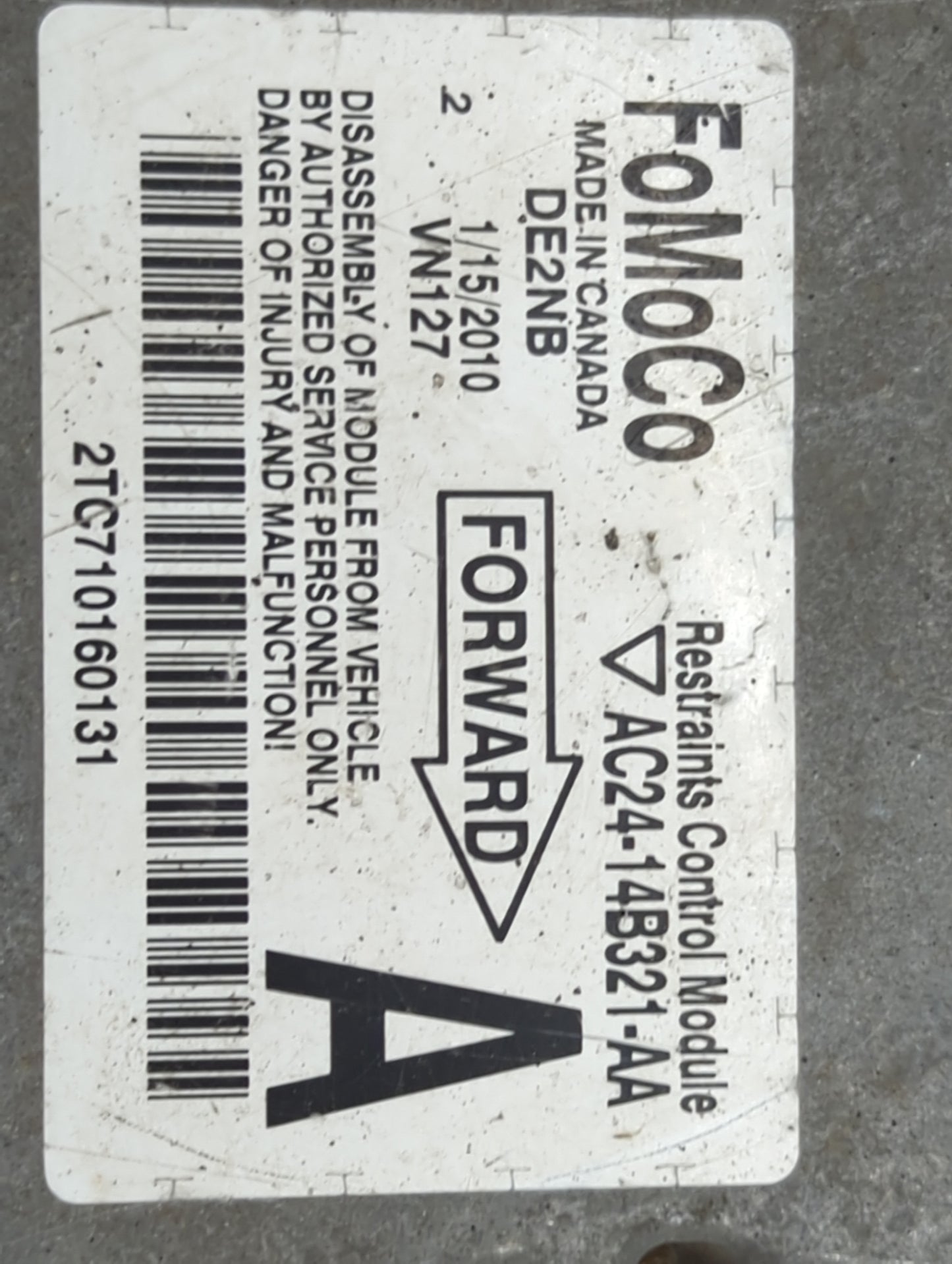 2017-2019 Ford Escape Safety Restraint Srs Airbag Control Module - Oemusedautoparts1.com