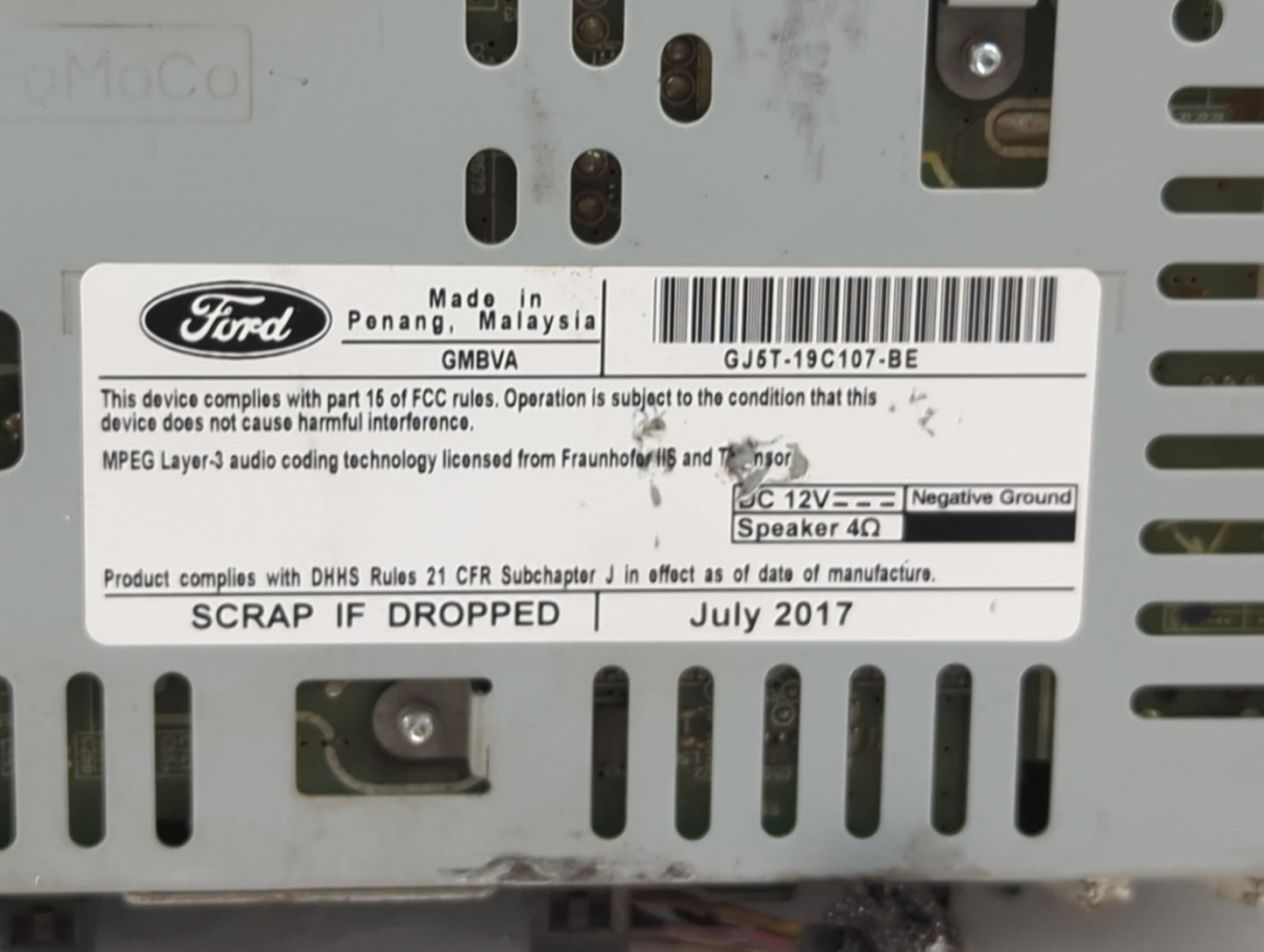 2017-2019 Ford Escape Radio AM FM Cd Player Receiver Replacement P/N:GJ5T-19C107-BE Fits Fits 2017 2018 2019 OEM Used Auto P