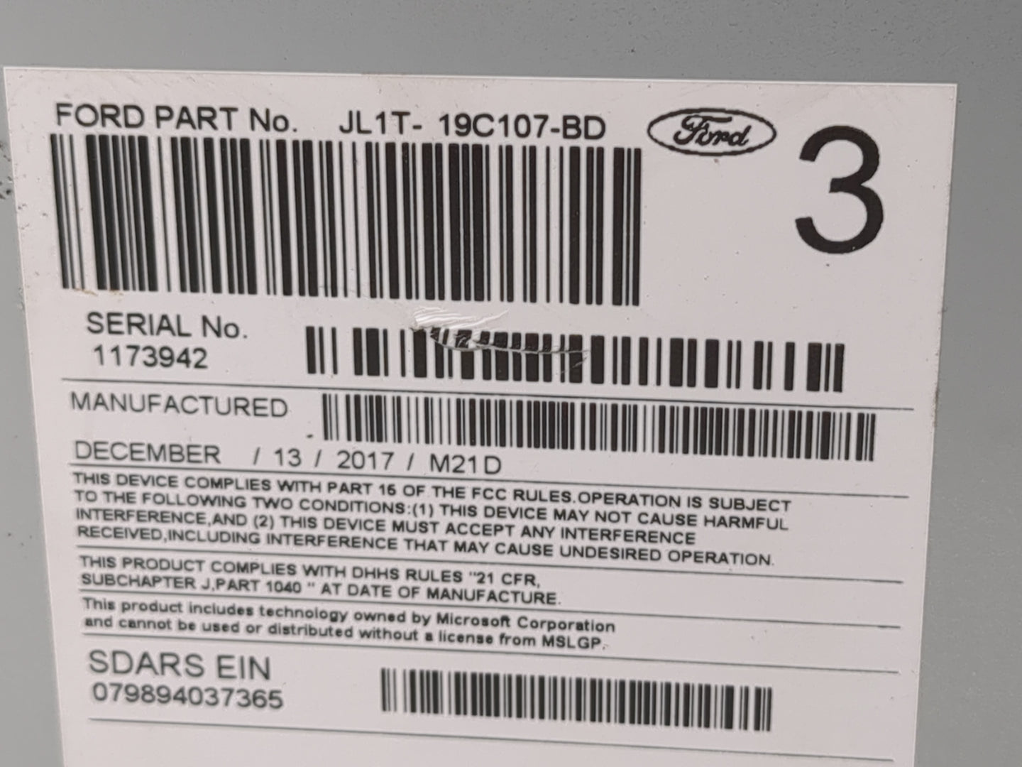 2018 Ford Expedition Radio AM FM Cd Player Receiver Replacement P/N:JL1T-19C107-BD Fits OEM Used Auto Parts - Oemusedautopar