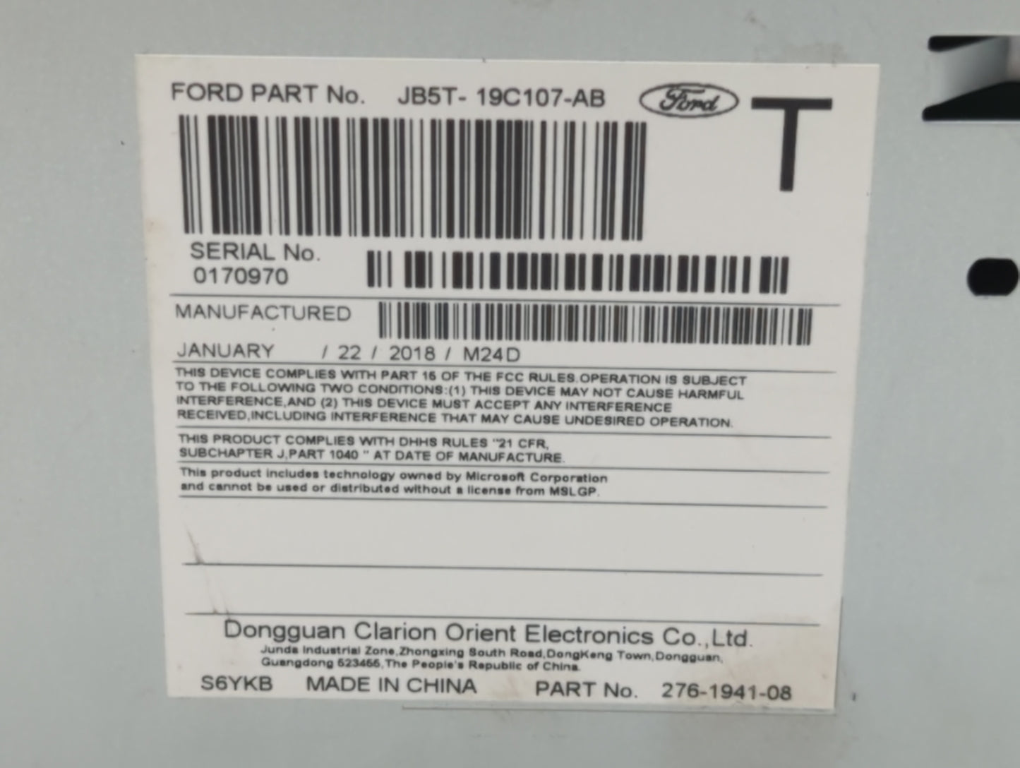 2018 Ford Explorer Radio AM FM Cd Player Receiver Replacement P/N:JB5T-19C107-AB Fits OEM Used Auto Parts - Oemusedautoparts