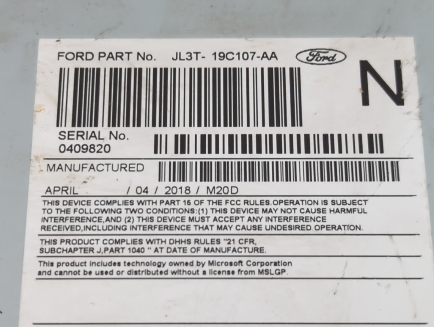 2017-2018 Ford F-150 Radio AM FM Cd Player Receiver Replacement P/N:JL3T-19C107-AA Fits Fits 2017 2018 OEM Used Auto Parts -