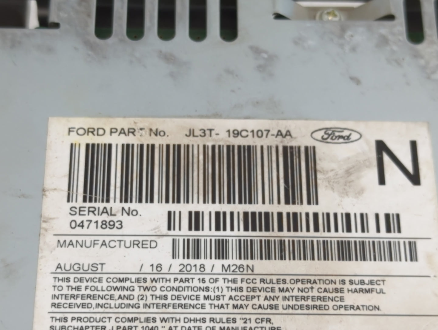 2017-2018 Ford F-150 Radio AM FM Cd Player Receiver Replacement P/N:JL3T-19C107-AA Fits Fits 2017 2018 OEM Used Auto Parts -