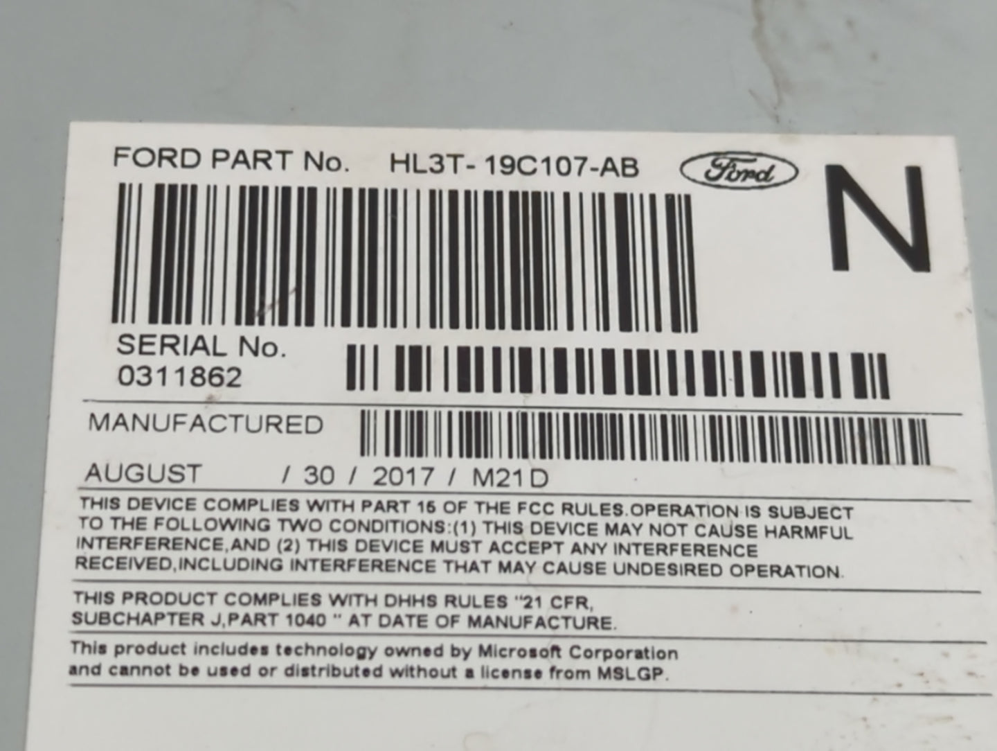 2017-2018 Ford F-150 Radio AM FM Cd Player Receiver Replacement P/N:HL3T-19C107-AB Fits Fits 2017 2018 OEM Used Auto Parts -