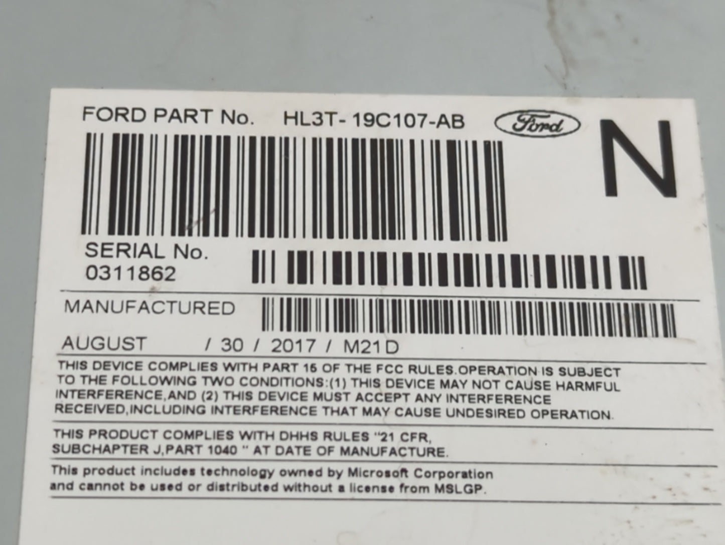 2017-2018 Ford F-150 Radio AM FM Cd Player Receiver Replacement P/N:HL3T-19C107-AB Fits Fits 2017 2018 OEM Used Auto Parts -