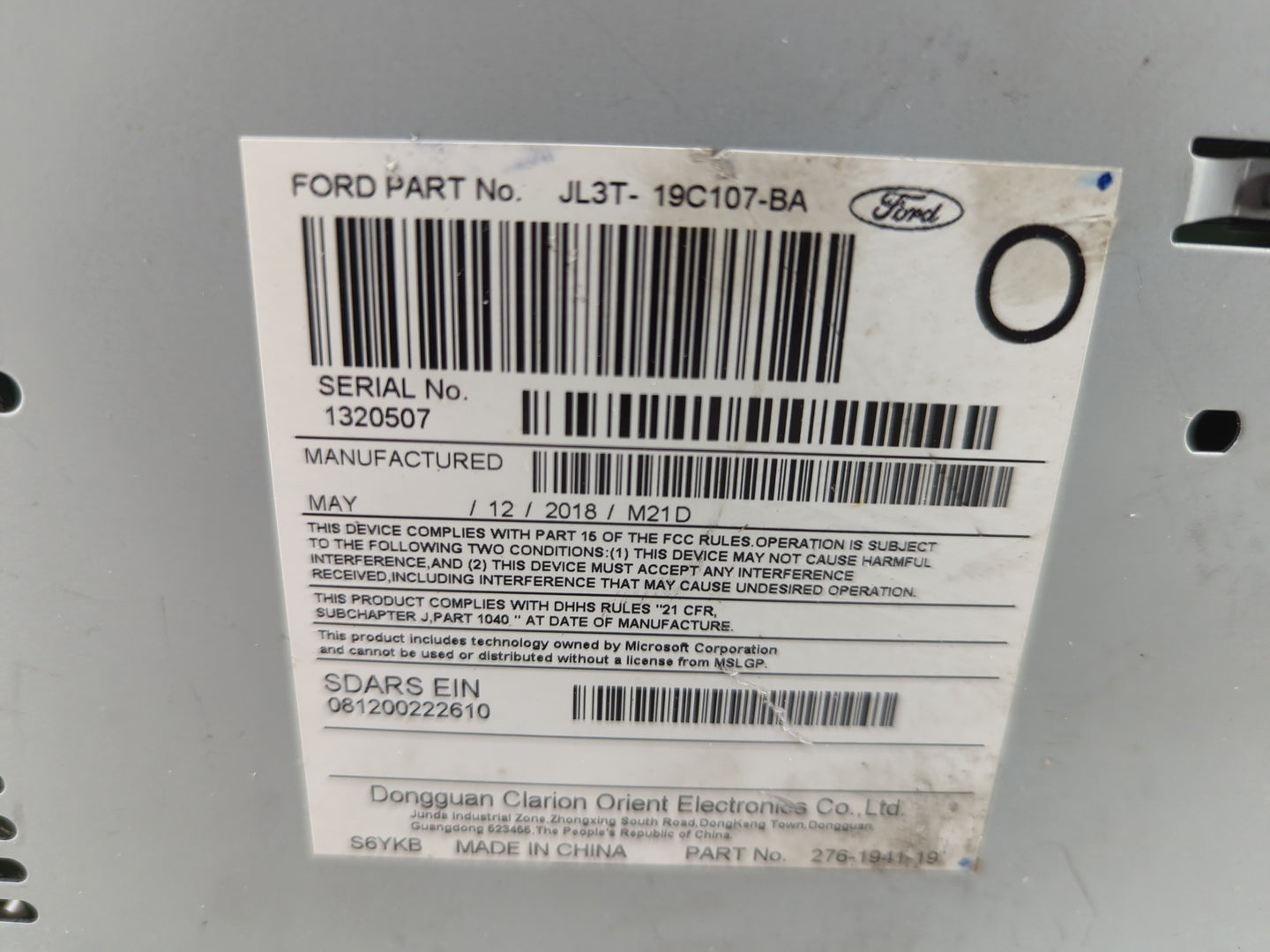 2018 Ford F-150 Radio AM FM Cd Player Receiver Replacement P/N:JL3T-19C107-BA Fits OEM Used Auto Parts - Oemusedautoparts1.c
