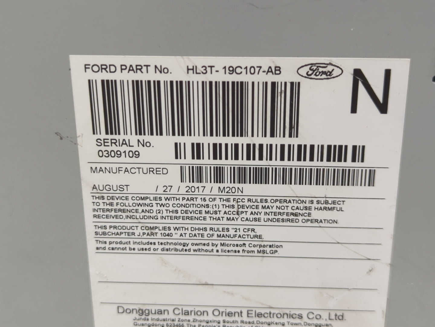 2017-2018 Ford F-150 Radio AM FM Cd Player Receiver Replacement P/N:HL3T-19C107-AB Fits Fits 2017 2018 OEM Used Auto Parts -