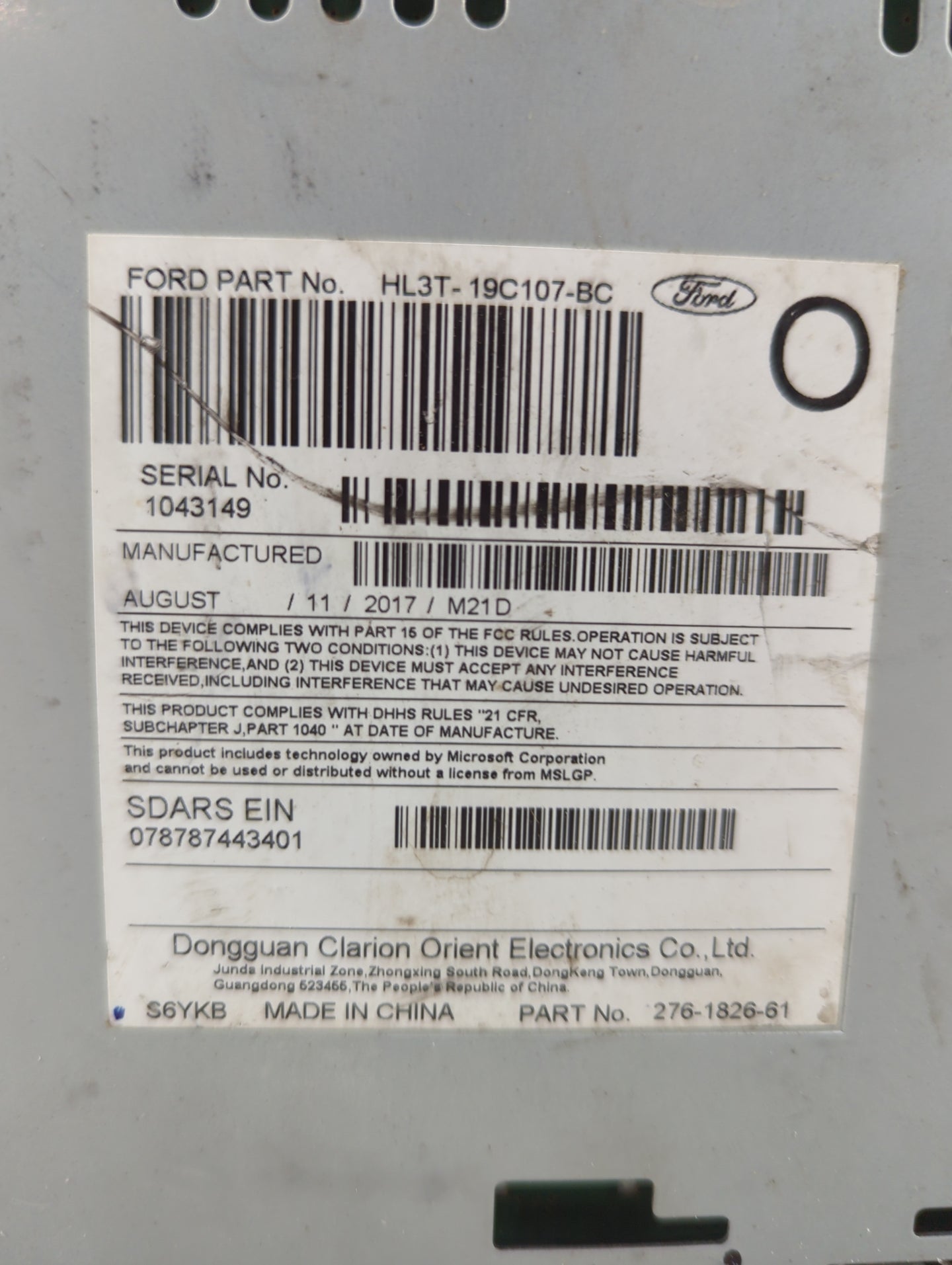 2017-2018 Ford F-150 Radio AM FM Cd Player Receiver Replacement P/N:HL3T-19C107-BC Fits Fits 2017 2018 OEM Used Auto Parts -