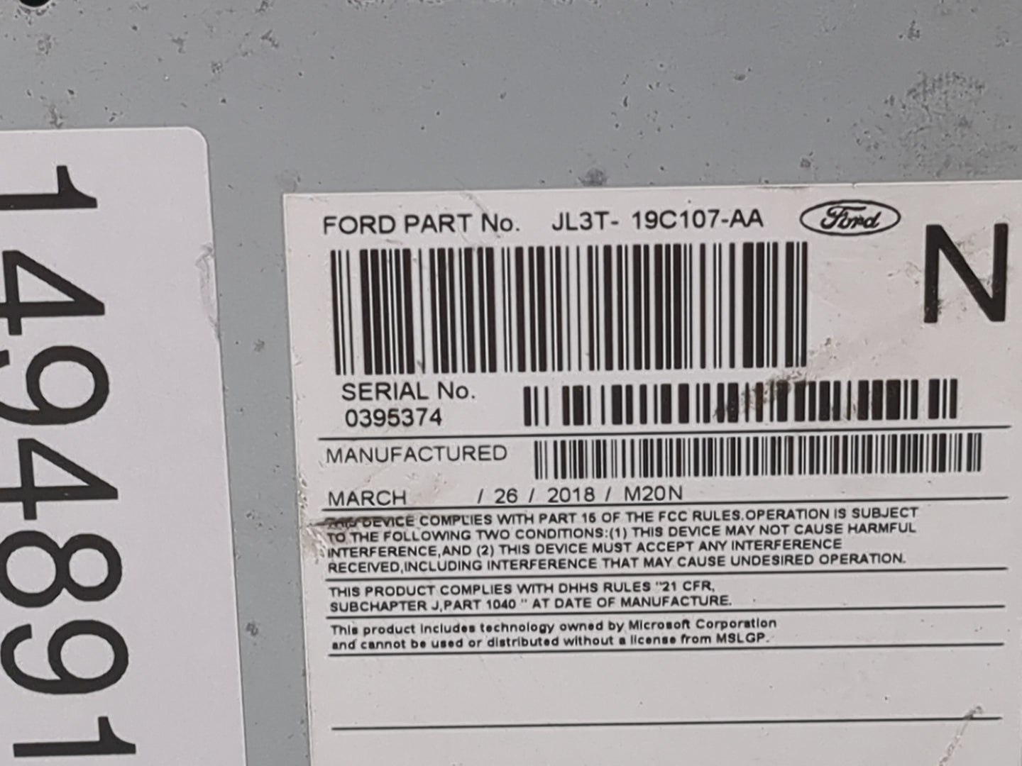 2017-2018 Ford F-150 Radio AM FM Cd Player Receiver Replacement P/N:PU-3609P-F JL3T-19C107-AA Fits Fits 2017 2018 OEM Used A