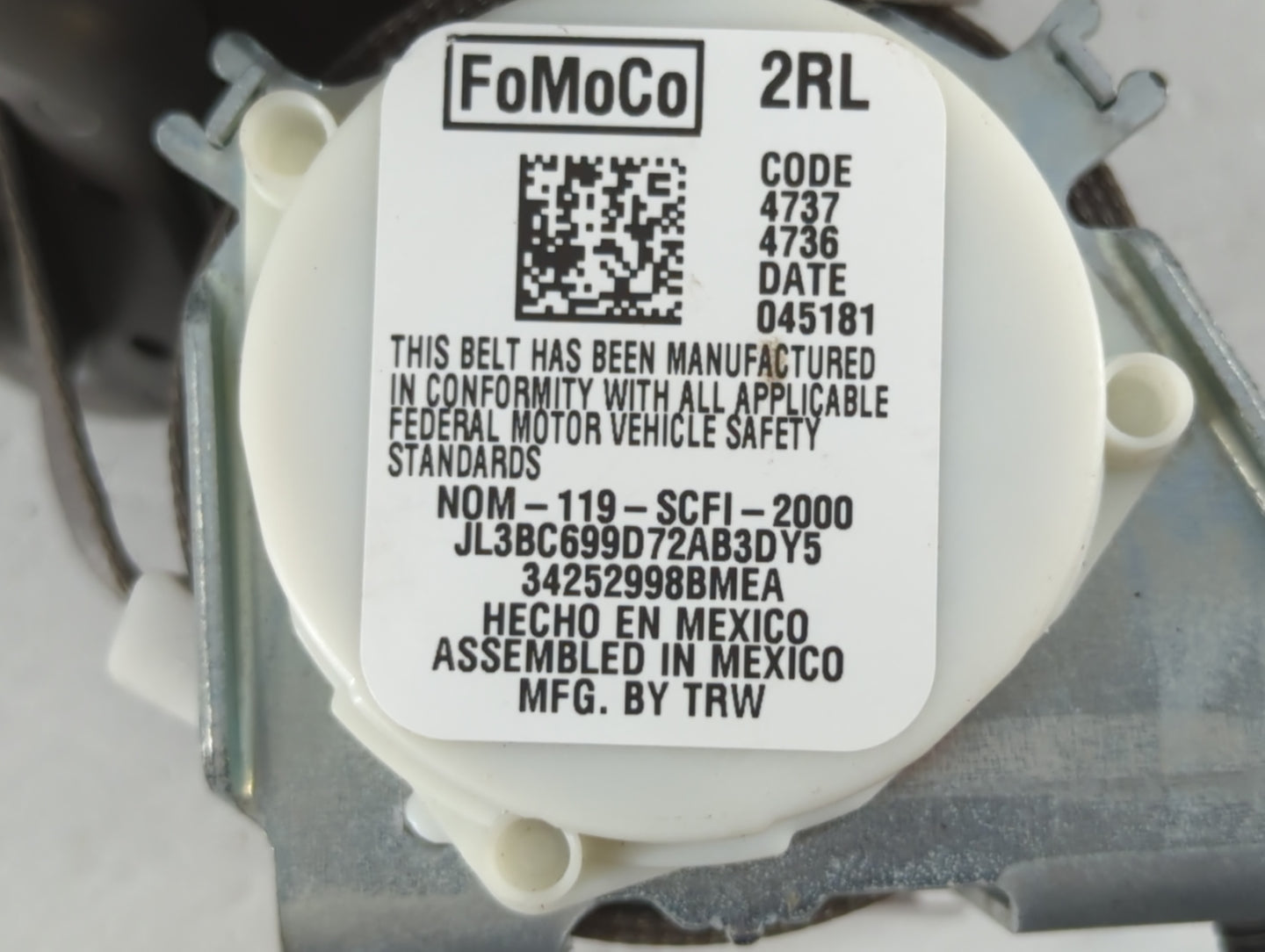 2018 Ford F-150 Passenger Rear Seatbelt Buckle - Oemusedautoparts1.com