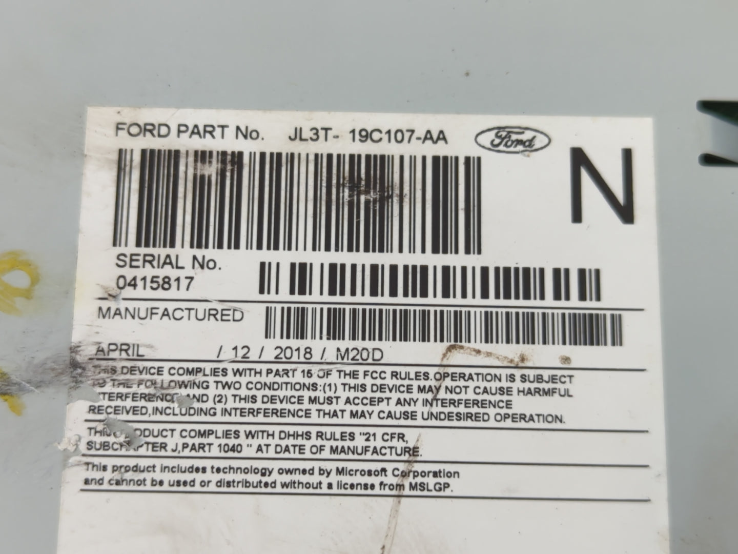 2017-2018 Ford F-150 Radio AM FM Cd Player Receiver Replacement P/N:JL3T-19C107-AA Fits Fits 2017 2018 OEM Used Auto Parts -