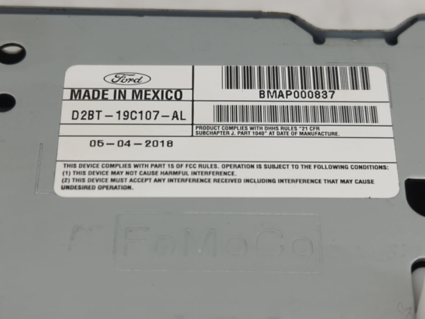2018-2019 Ford Fiesta Radio AM FM Cd Player Receiver Replacement P/N:D2BT-19C107-AL Fits Fits 2018 2019 OEM Used Auto Parts 