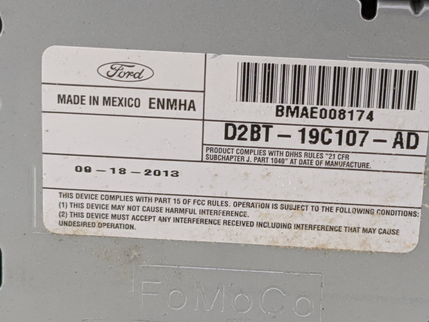 2017-2018 Ford Fiesta Radio AM FM Cd Player Receiver Replacement P/N:D2BT-19C107-AD BMAE008174 Fits Fits 2017 2018 OEM Used 