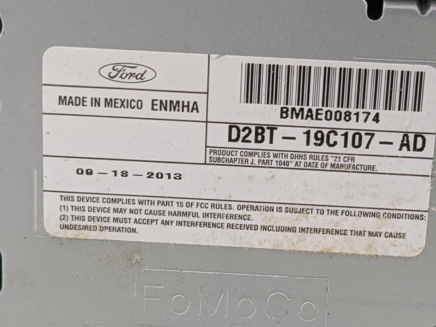2017-2018 Ford Fiesta Radio AM FM Cd Player Receiver Replacement P/N:D2BT-19C107-AD BMAE008174 Fits Fits 2017 2018 OEM Used 